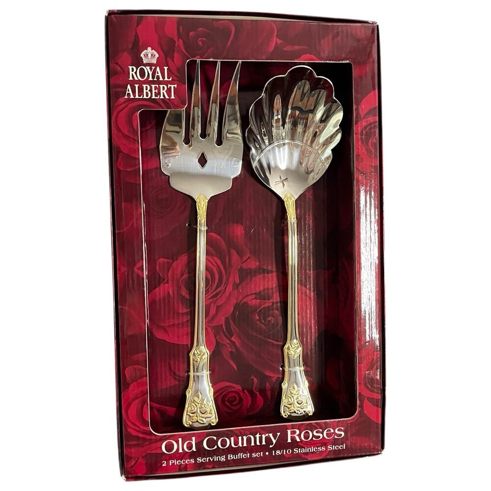 Royal Albert Old Country Roses 2 Piece Buffet Serving Set Stainless 18/10